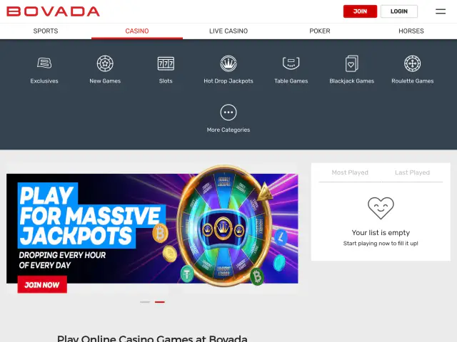 Bovada homepage