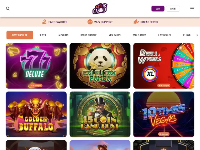 Cafe Casino homepage