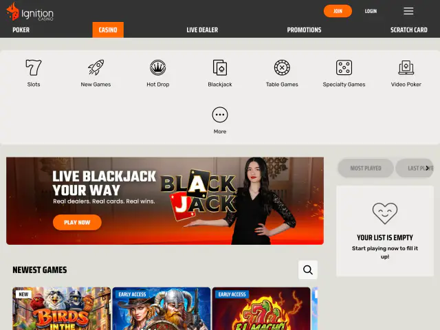 Ignition Casino homepage